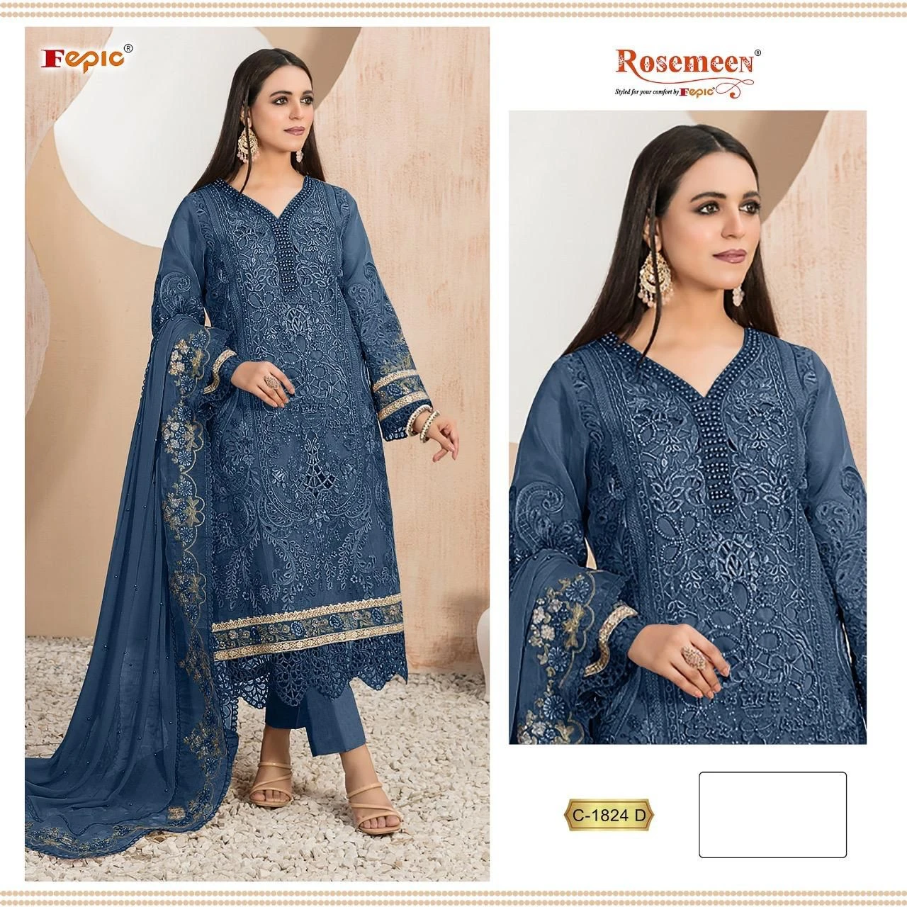 Fepic C 1824 Organza Wholesale Pakistani Salwar Suit Catalog — Wholesale Salwar Suits, MPA wholesale from Surat - Gallery Image 6